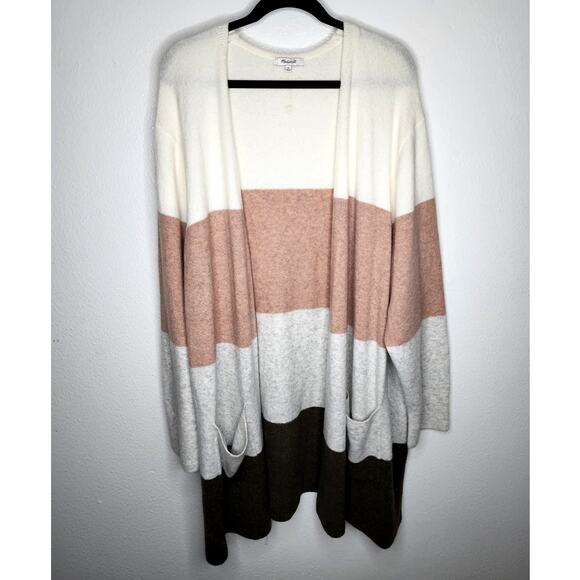 Madewell Kent Colorblock Stripe Cardigan Sweater in Antique Cream - Picture 2 of 10